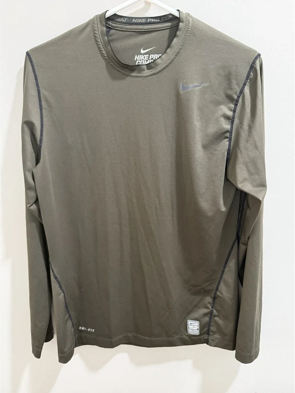 Nike Pro Combat Dri-FIT Men's Green Compression Long Sleeve Crew Neck Shirt M